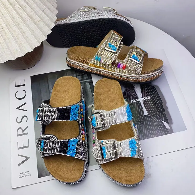 rhinestone platform Birkenstock-style clogs
