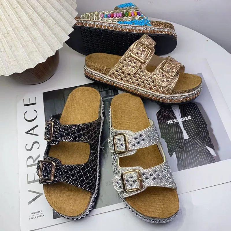 rhinestone platform Birkenstock-style clogs