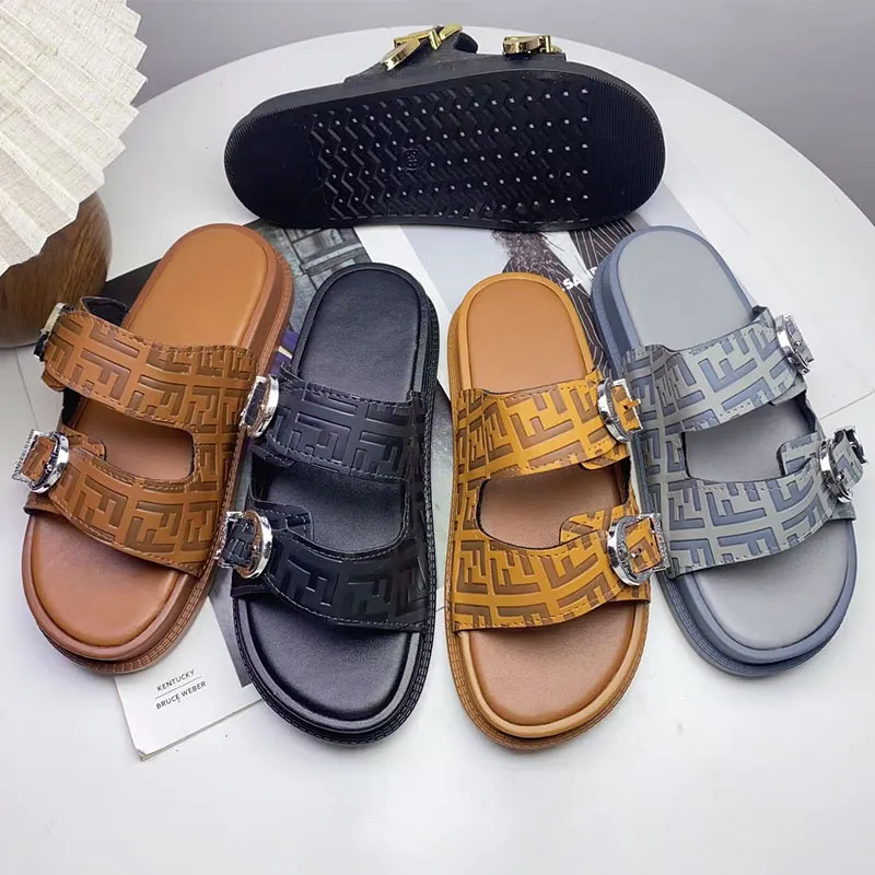 Double-Row Buckle Embossed Gold-Buckle Slides