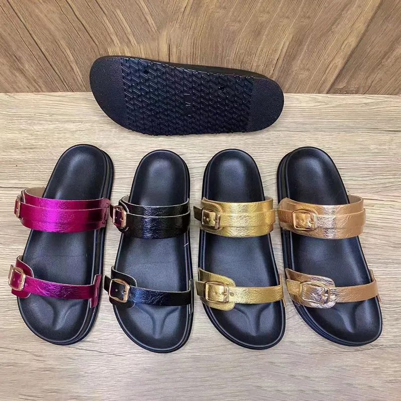 Metallic Dazzle Double-Buckle Birkenstock Slides